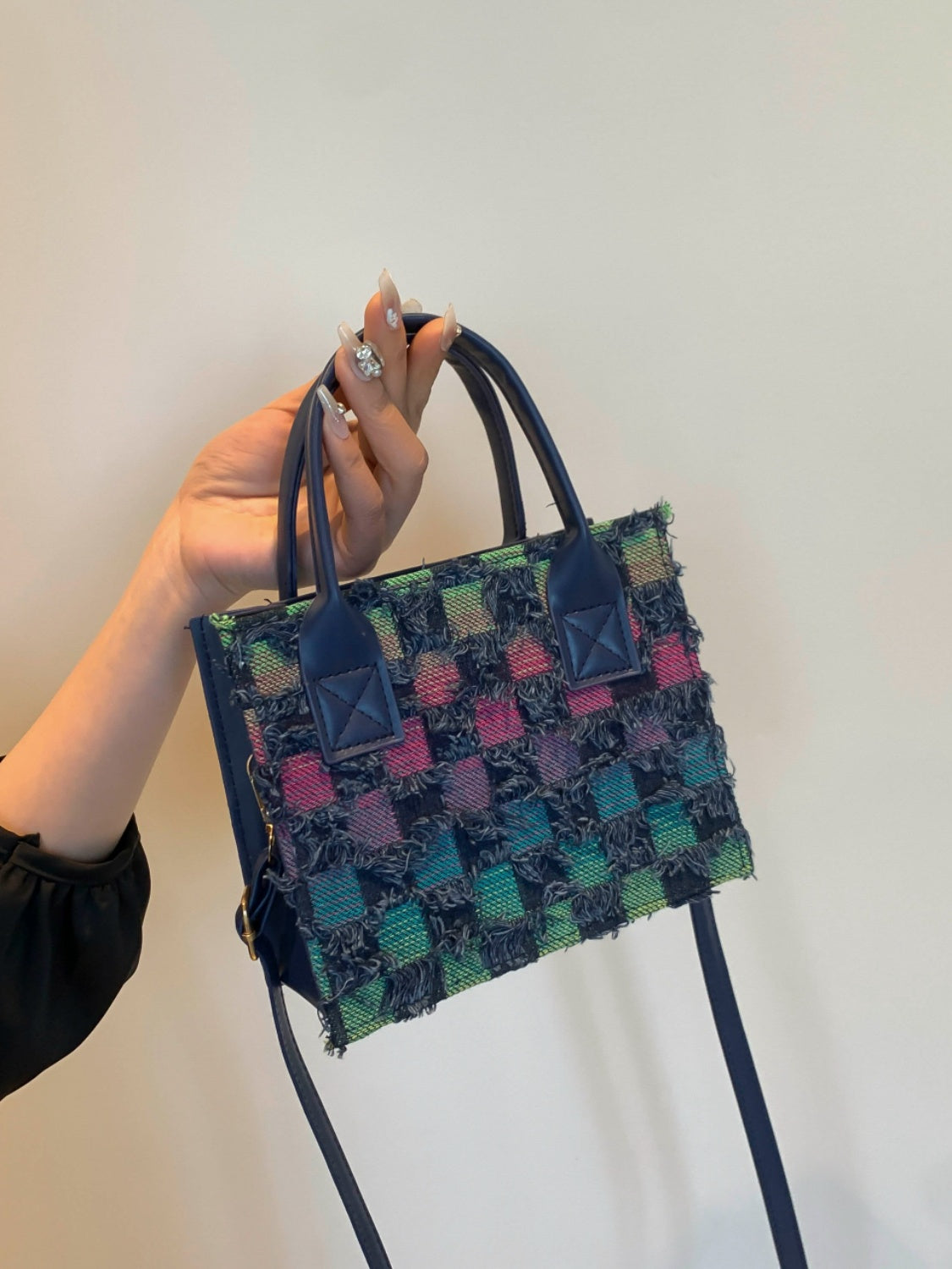 Raw Edge Plaid Shoulder Bag Colorful One Size 0ba4d894-5466-4a47-8271-37dfd2106424-Max Trendsi