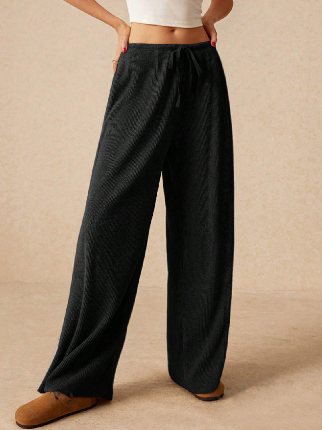 Ribbed Drawstring Wide Leg Pants 0bd86816-1822-4f1a-9075-335c23701f95-Max Trendsi