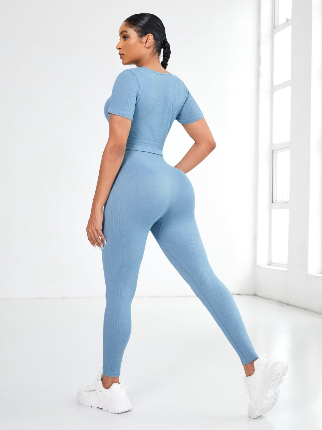 Round Neck Short Sleeve Top and Leggings Active Set 0bec3d40-1ea5-4bda-b051-44dd15cc7306-Max Trendsi