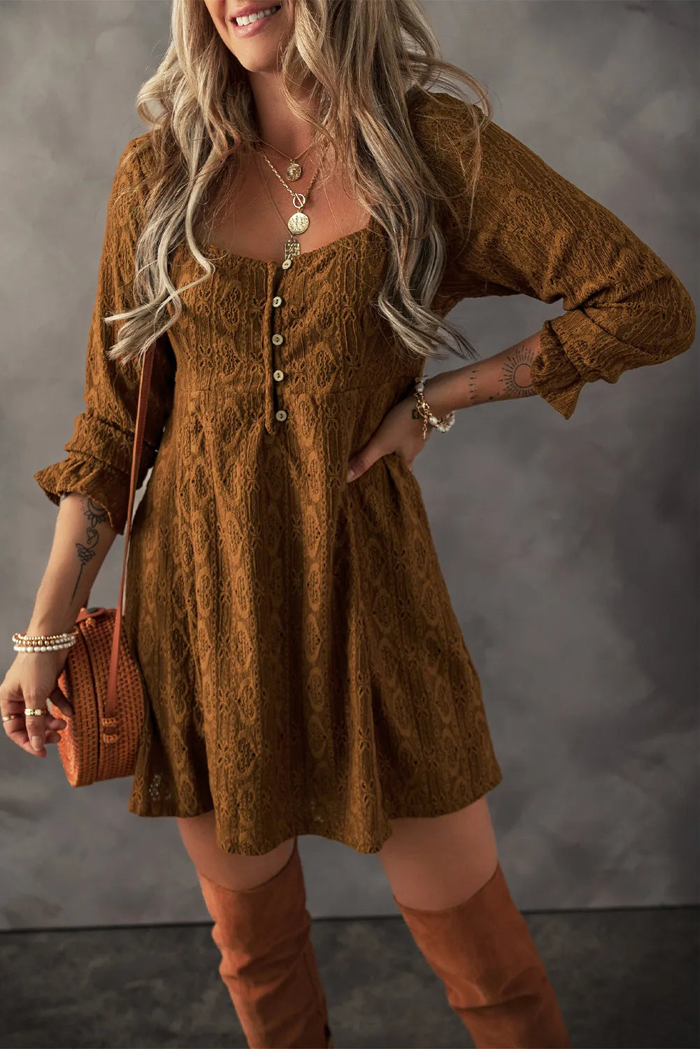 Textured Square Neck Mini Dress 0c709e3c-6f07-4405-a8bf-29c95053b55a-Max Glownestbest