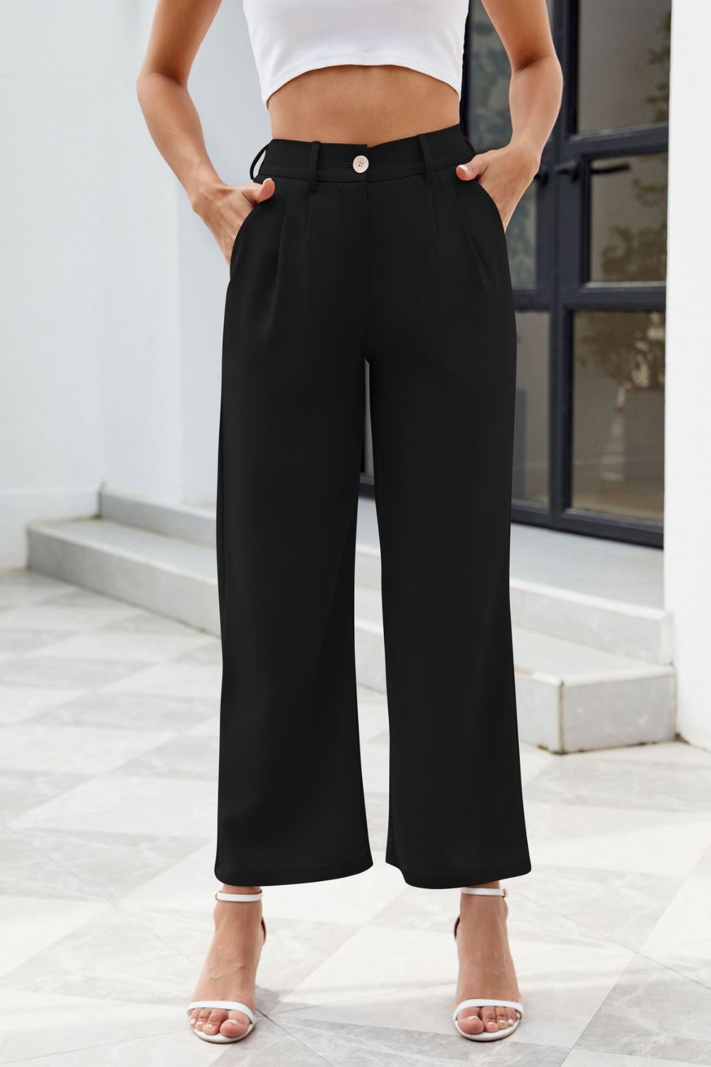 Pocketed High Waist Pants Black 0ccbbda8-3678-4a59-8b4c-7c8f4f398c31-Max Trendsi