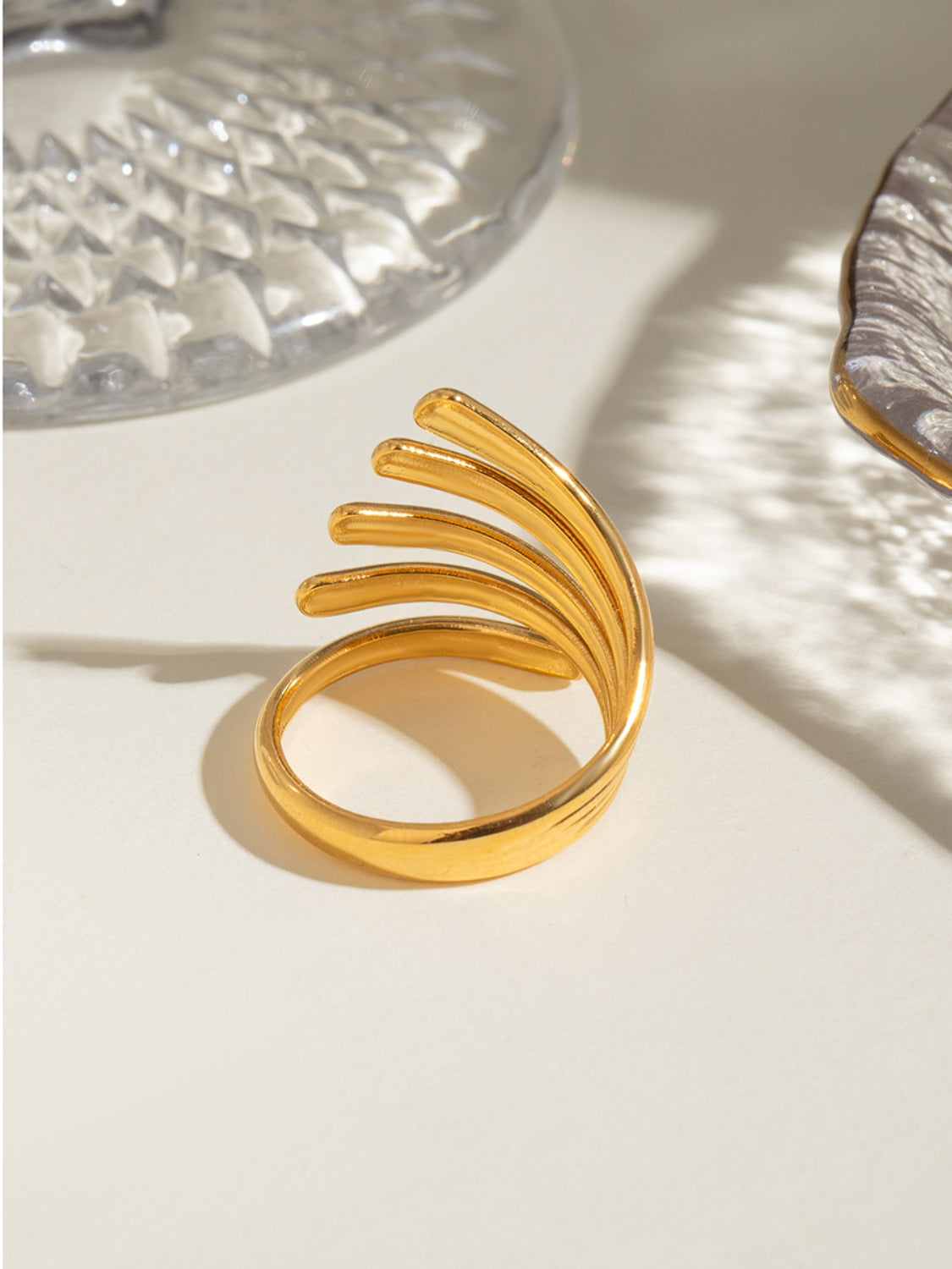 18K Gold-Plated Stainless Steel Irregular Lines Open Ring 0d6df48a-1e24-4110-8888-8e092107c6c0-Max Trendsi