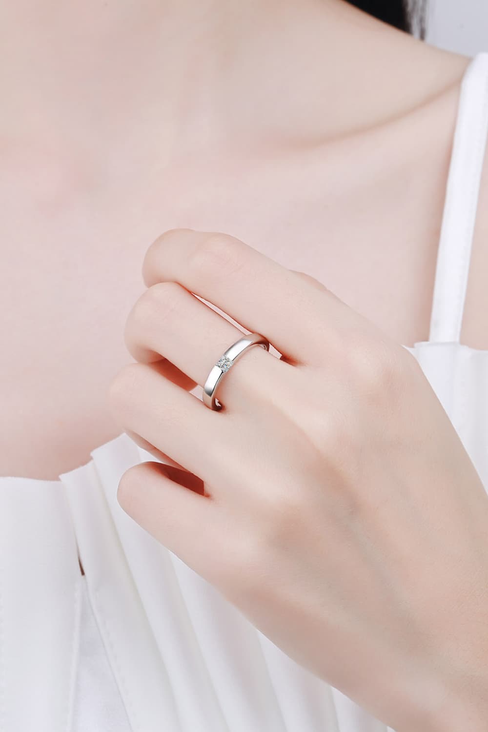 Inlaid Moissanite Rhodium-Plated Ring 0df6b83c603a4d2db5a751db5496e855-Max Trendsi