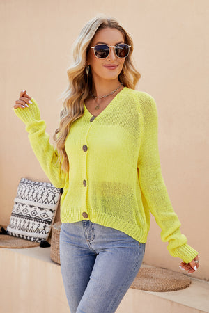 Button Up V-Neck Long Sleeve Cardigan 0e356b3fa90e4123b76da511b6191386-Max Glownestbest