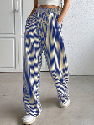 Drawstring Striped Elastic Waist Pants Blue 0e838ae3-9a5c-49cf-b334-2f1f930962c8-Max Trendsi