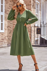 Smocked V-Neck Flounce Sleeve Midi Dress Matcha Green 0ed4e568-21ea-4962-8b07-5e1d437db77c-Max Glownestbest
