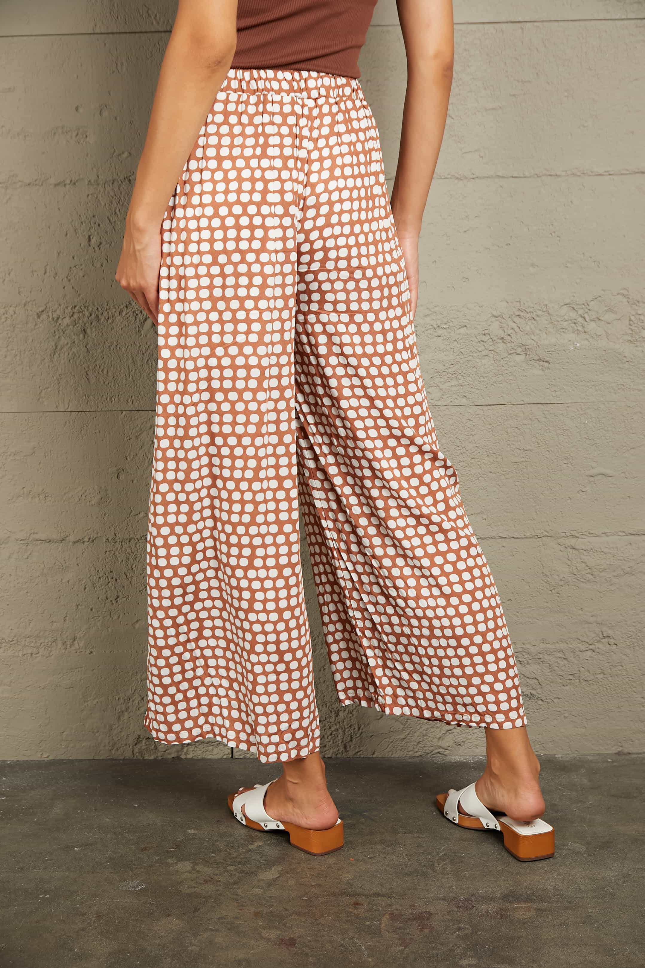 Polka Dot High Waist Wide Leg Pants with Pockets 0efe08f6c1f546a7b265c0c3b9ea91a6-Max Trendsi