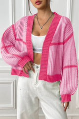 Glownestbest® | Contrast Open Front Long Sleeve Cardigan Hot Pink 0fadd2d8821742efa42b09ec2d0fd17d-Max Glownestbest