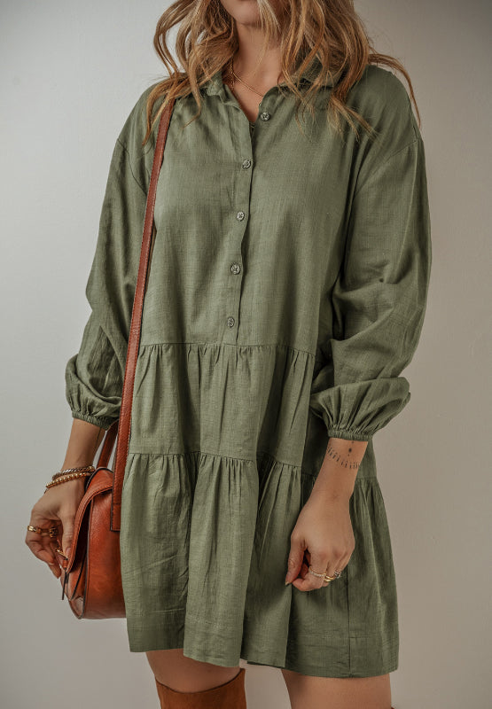 Tiered Collared Neck Balloon Sleeve Shirt Dress 1064e406-56cb-4b49-8ef5-31791eb5ca96-Max Glownestbest