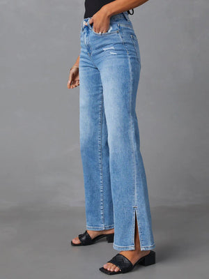 Slit Buttoned Jeans with Pockets 1095fe15-daed-41ed-bd17-e2328002900a-Max Trendsi
