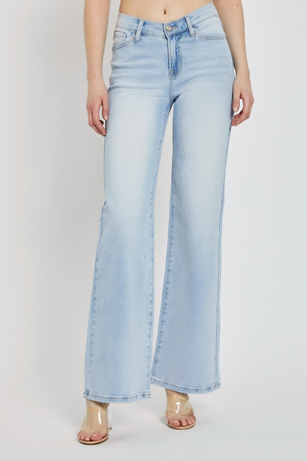 RISEN Full Size Wide Leg V Dipped Front Waist Jeans Light 10b44641-2ec2-4c5d-993a-8f4c00c8f38d-Max Trendsi