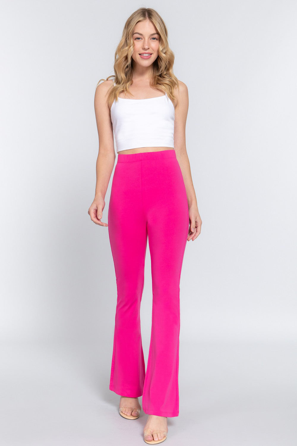 ACTIVE BASIC Waist Elastic Slim Flare Yoga Pants Hot Pink 10b9e299-f89b-4e1a-bc83-c5cc6489408e-Max Trendsi