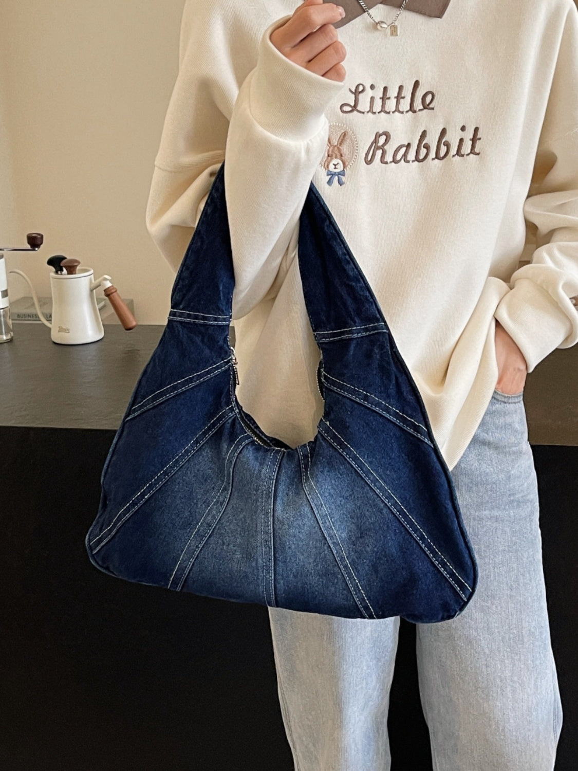 Crescent Shaped Denim Shoulder Bag 11646459-ffe4-4813-8516-279ff8a373a2-Max Trendsi