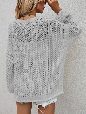 Glownestbest® | Openwork Button Front Cardigan 11885f06dff54276b5a9c66e31bde904-Max Glownestbest