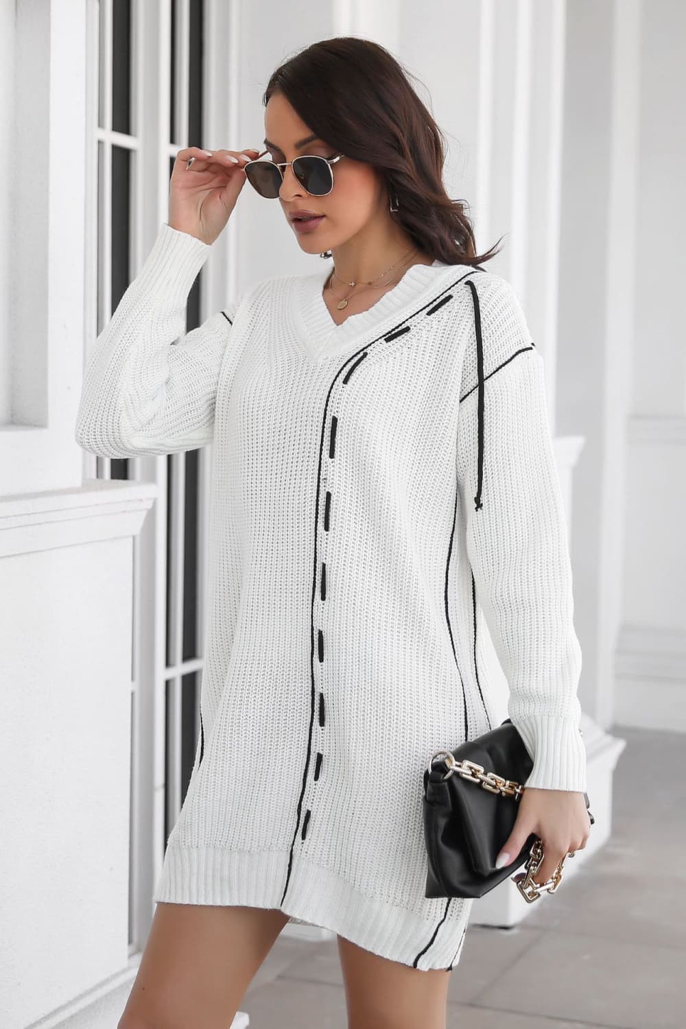 Contrast V-Neck Sweater Dress 11deabc0e0844611b7bbcb3b1729fa34-Max Glownestbest