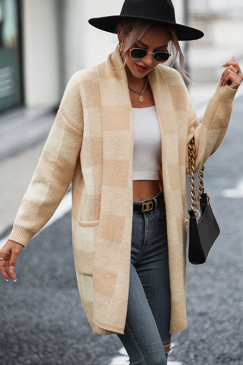 Glownestbest® | Plaid Dropped Shoulder Cardigan with Pocket 120a261249684e78a9ac660e08721017-Max Glownestbest