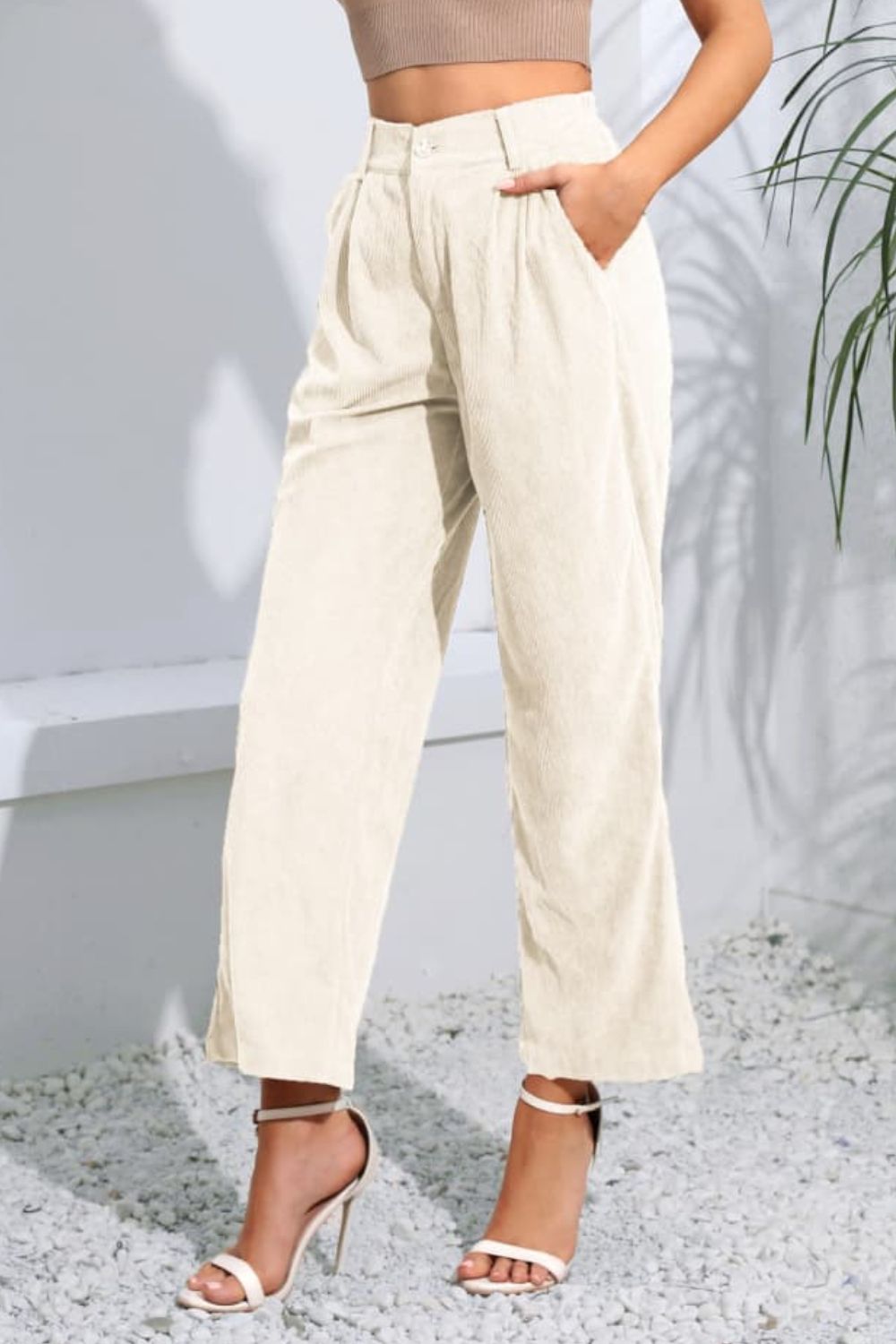 Buttoned Straight Hem Long Pants 127717445b8d40898d6f7a06f62c64a7-Max Trendsi