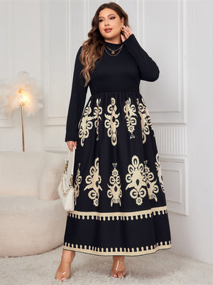 Honey Plus Size Printed Mock Neck Long Sleeve Dress 12a5ccf0-8959-4863-b660-ddc520ddb25a-Max Glownestbest