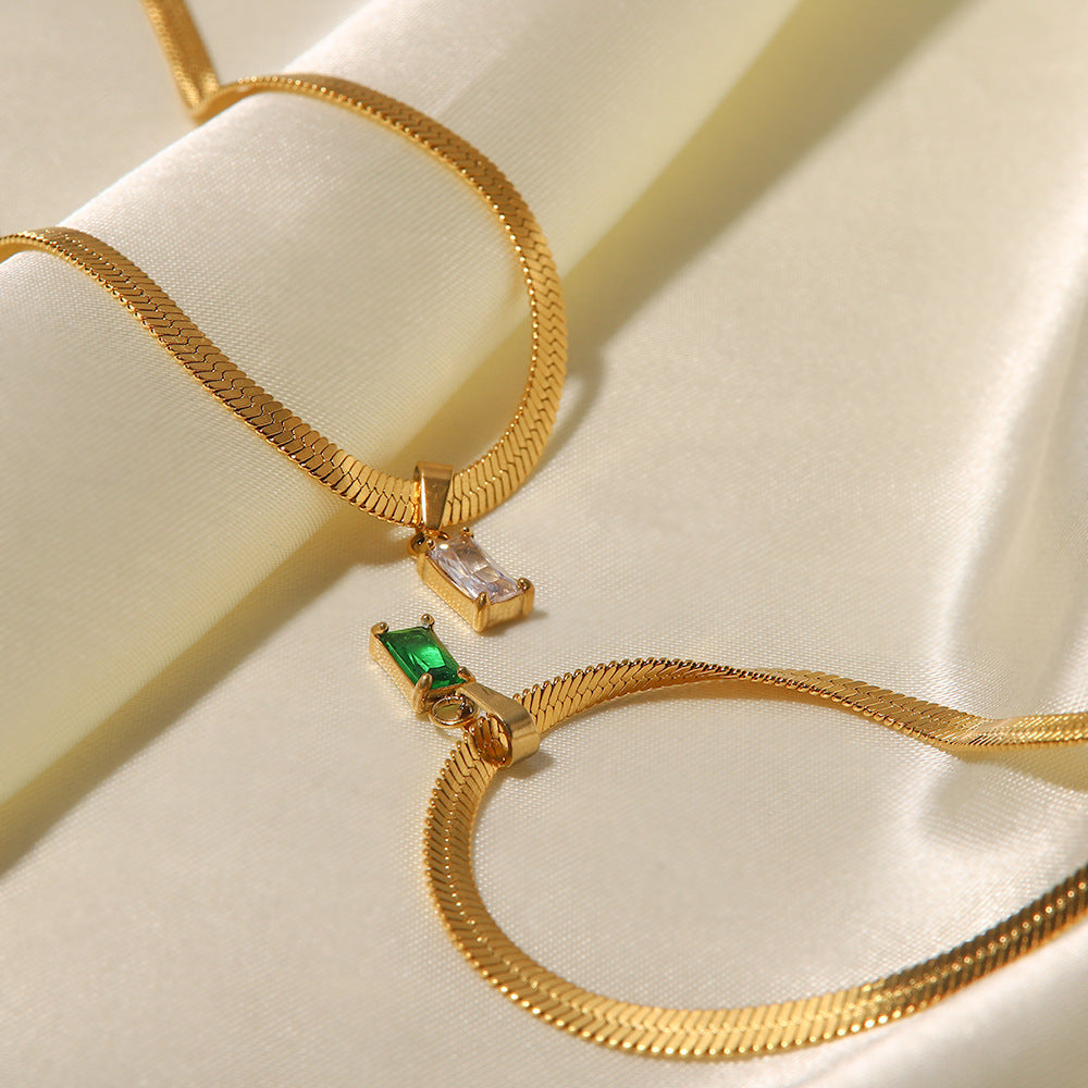 18K Gold Plated Green/White Baguette Zircon Pendant Necklace 12d75cb4-d776-4b9f-b9f4-cb5a784af467 Artshiney
