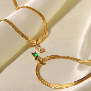 18K Gold Plated Green/White Baguette Zircon Pendant Necklace 12d75cb4-d776-4b9f-b9f4-cb5a784af467 Artshiney