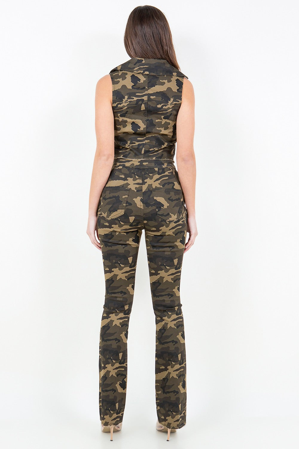 American Bazi V-Cut Ruched Camo Flare Pants 13059d94-f830-4555-ae48-07bc9d846977-Max Trendsi