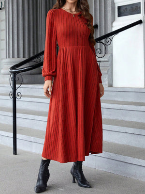 Ribbed Round Neck Long Sleeve Dress 13412c36-5ff5-4b91-a1fe-75f60bd1cac1-Max Glownestbest