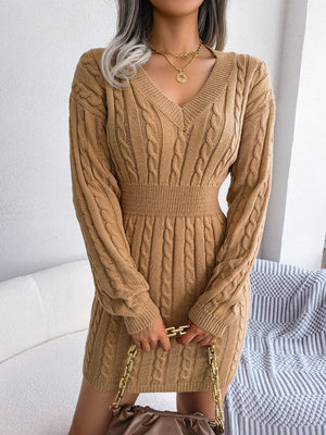 Cable-Knit V-Neck Mini Sweater Dress 135512fdd4ad4fdcaa7df4d3f57c9743-Max Glownestbest