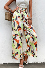 Shiny Printed Smocked Waist Wide Leg Pants Multicolor 13681e410bbb4fada3257cfa82972f3d-Max Trendsi