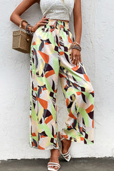 Shiny Printed Smocked Waist Wide Leg Pants Multicolor 13681e410bbb4fada3257cfa82972f3d-Max Trendsi
