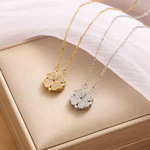 Noble and fashionable heart-to-heart four-leaf clover inlaid with zircon, a two-wear design simple style necklace 1376375d-e535-4bff-a669-3044c33d46c3 Artshiney