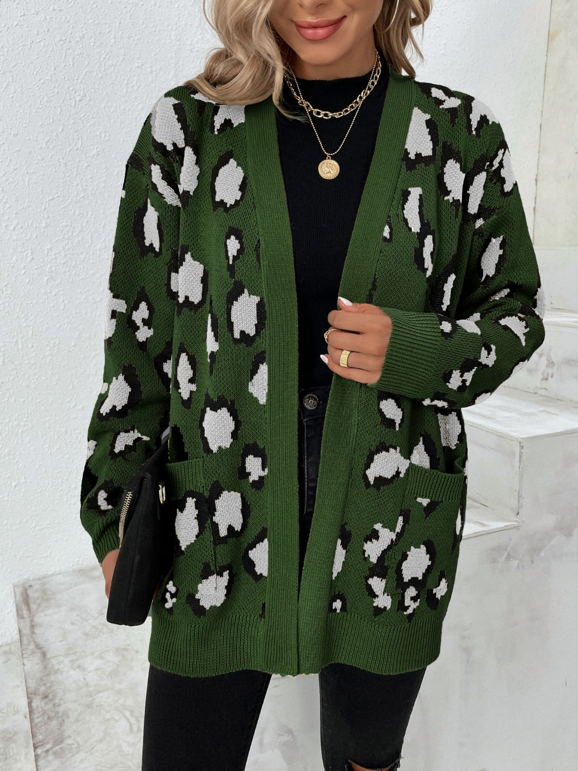Leopard Open Front Dropped Shoulder Cardigan Army Green 13b848f8-32f9-4e25-b6d9-59deea39732c-Max Glownestbest