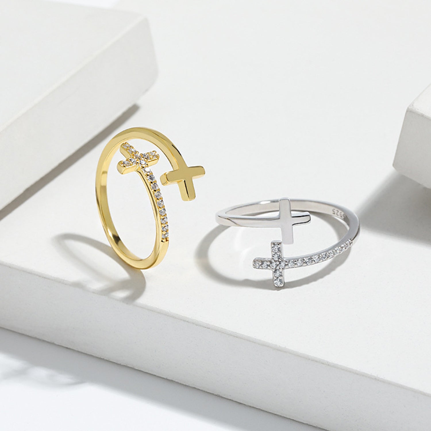Zircon 925 Sterling Silver Double Cross Bypass Ring 13c0beb9-8489-4b13-8bbe-1bf2961ec588-Max Trendsi
