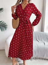 Tied Polka Dot Long Sleeve Midi Dress Burgundy 13f0e450-956a-48e5-b2c2-2c22d43411c5-Max Glownestbest
