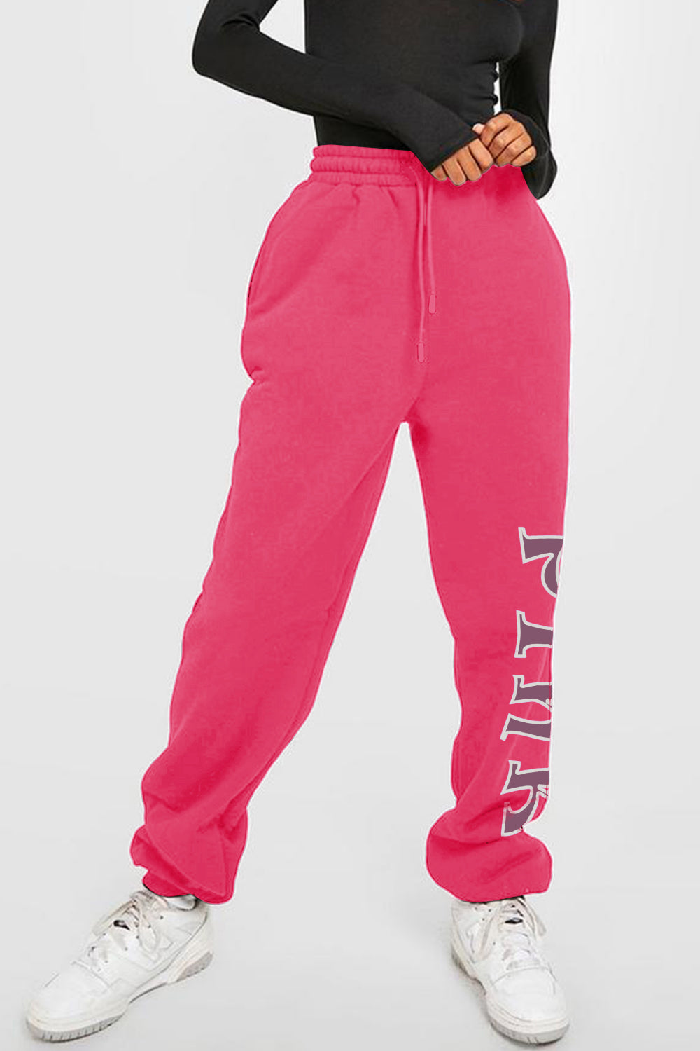 Simply Love Full Size PINK Graphic Sweatpants 14290f3750444430bfebd9f585bde53a-Max Trendsi