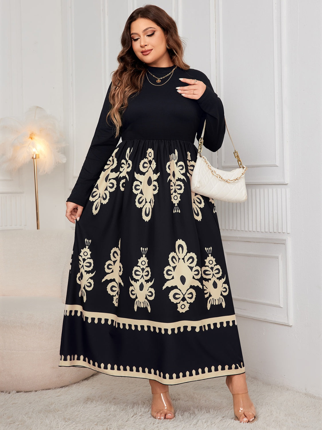 Honey Plus Size Printed Mock Neck Long Sleeve Dress 1434190b-ce1c-45e3-b4e9-27593234ff4a-Max Glownestbest