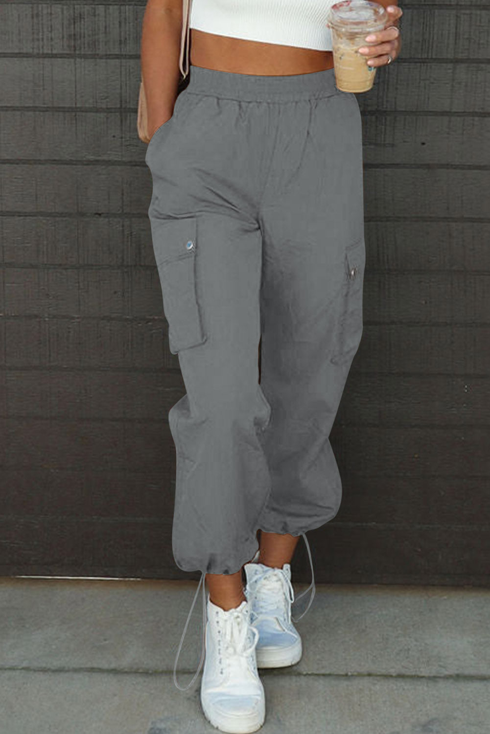 Drawstring Elastic Waist Pants with Pockets Dark Gray 144b21e0-57e1-4bd4-88d9-258f60232ec5-Max Trendsi