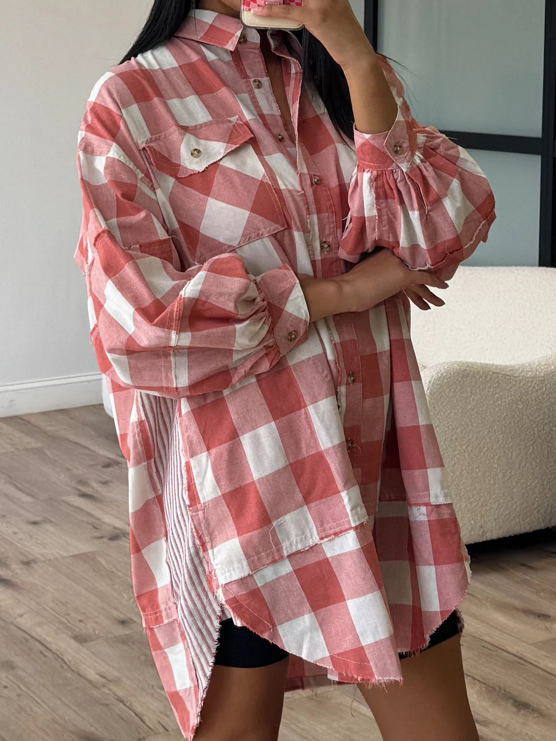 Plaid Collared Neck Long Sleeve Shirt Dress 146c1ec9-20e7-4f28-a378-bdb820c8eb47-Max Glownestbest