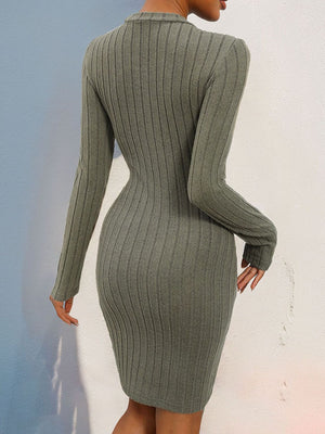 Perfee Decorative Button Round Neck Long Sleeve Dress 14c5a94f-bba9-4640-adb7-10b6951c521f-Max Glownestbest