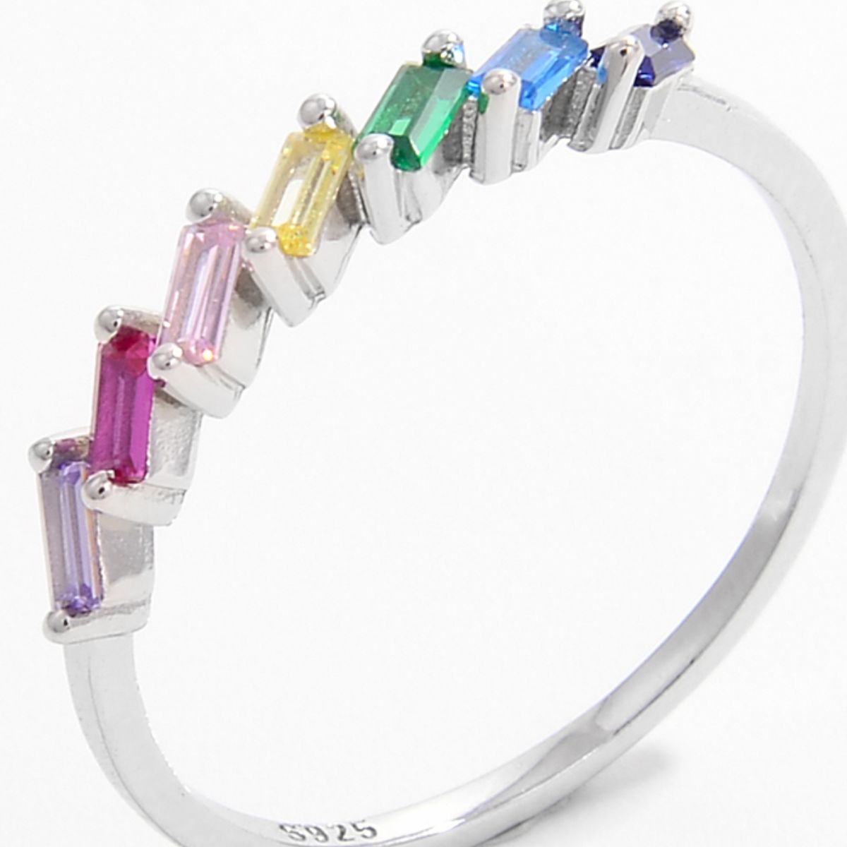 925 Sterling Silver Contrast Zircon Ring 14c7ce02-57c2-499a-b4f2-c5df3a3cad7d-Max Trendsi
