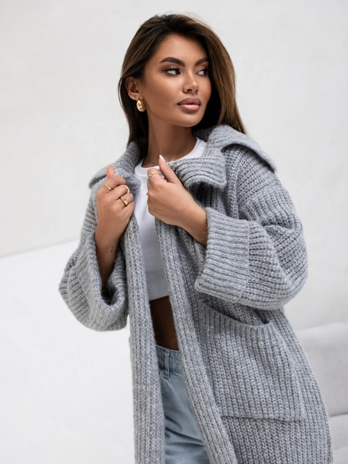 Pocketed Collared Neck Dropped Shoulder Cardigan 1579706c-1cad-42b0-85f3-d437aef2e75b-Max Glownestbest