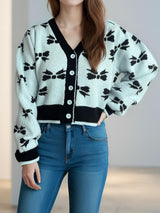 Bow V-Neck Button Down Long Sleeve Cardigan Pastel Blue One Size 15d2e425-4532-4bc8-84a9-a62b4afe8feb-Max Glownestbest