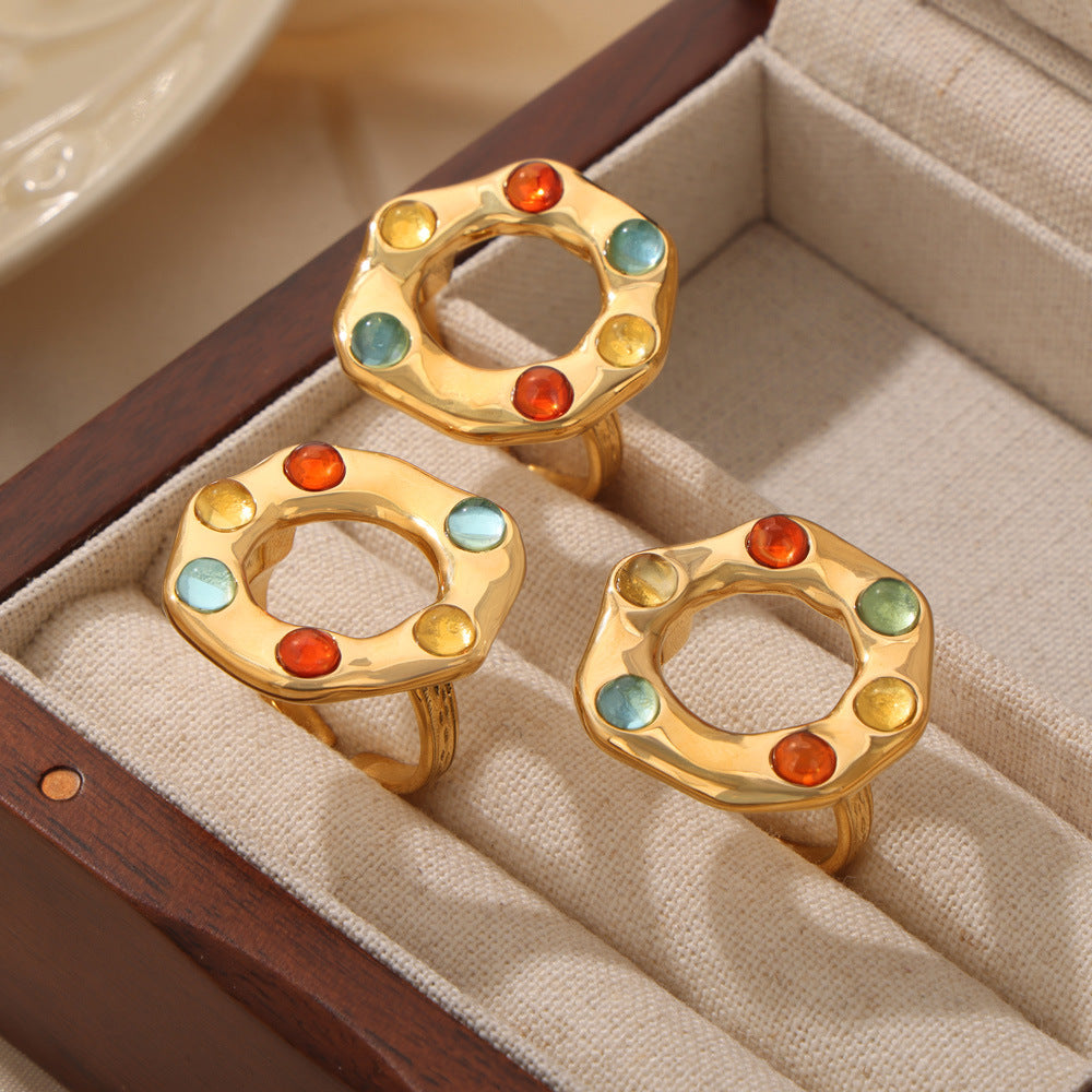 Titanium Steel Glass Bead Ring 160c7353-0f53-4bce-b64e-eeb024825241-Max Trendsi