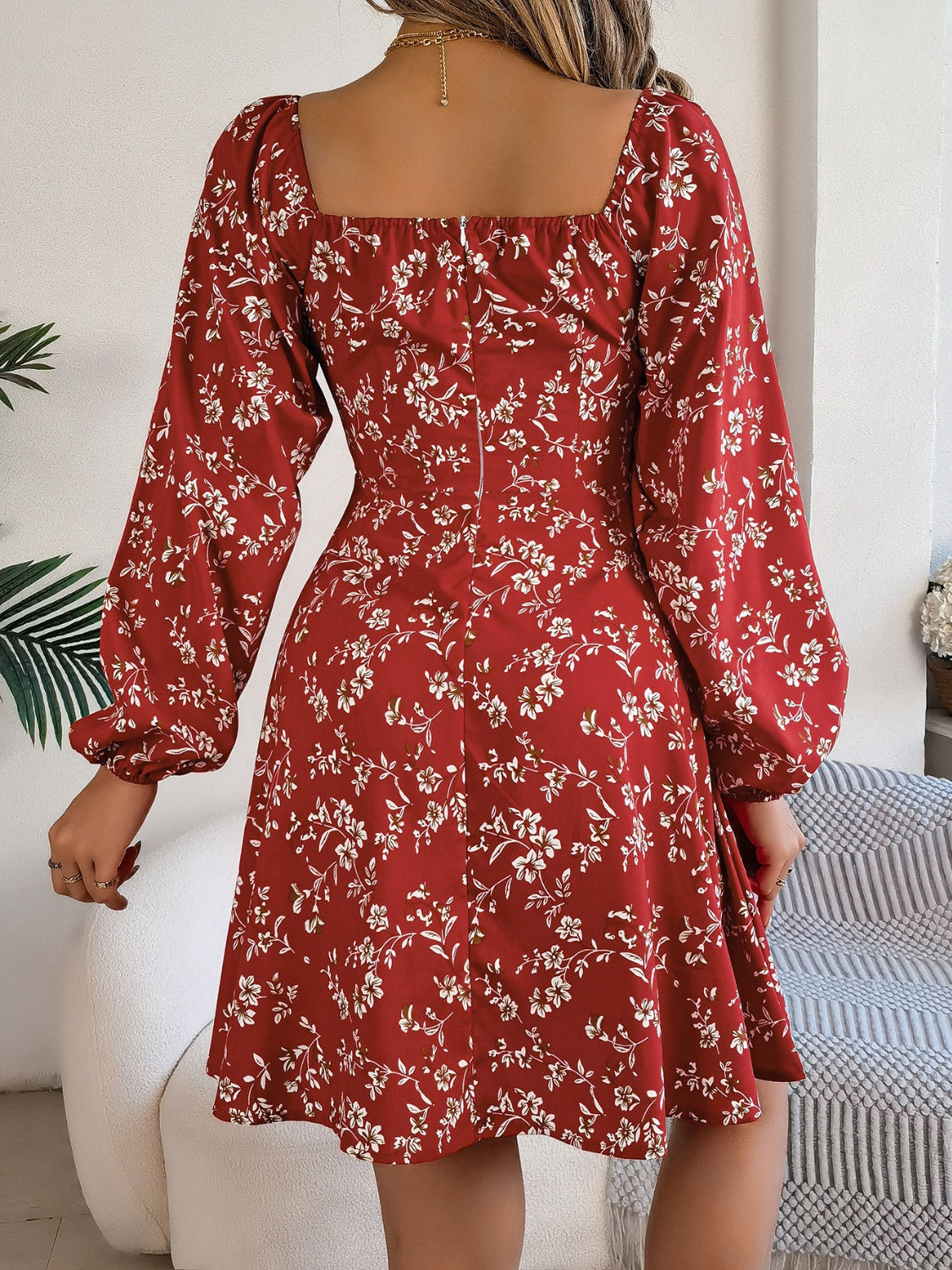 Printed Sweetheart Neck Balloon Sleeve Mini Dress 16cb4ee4-45c1-4db8-9436-d9d1875461e5-Max Glownestbest