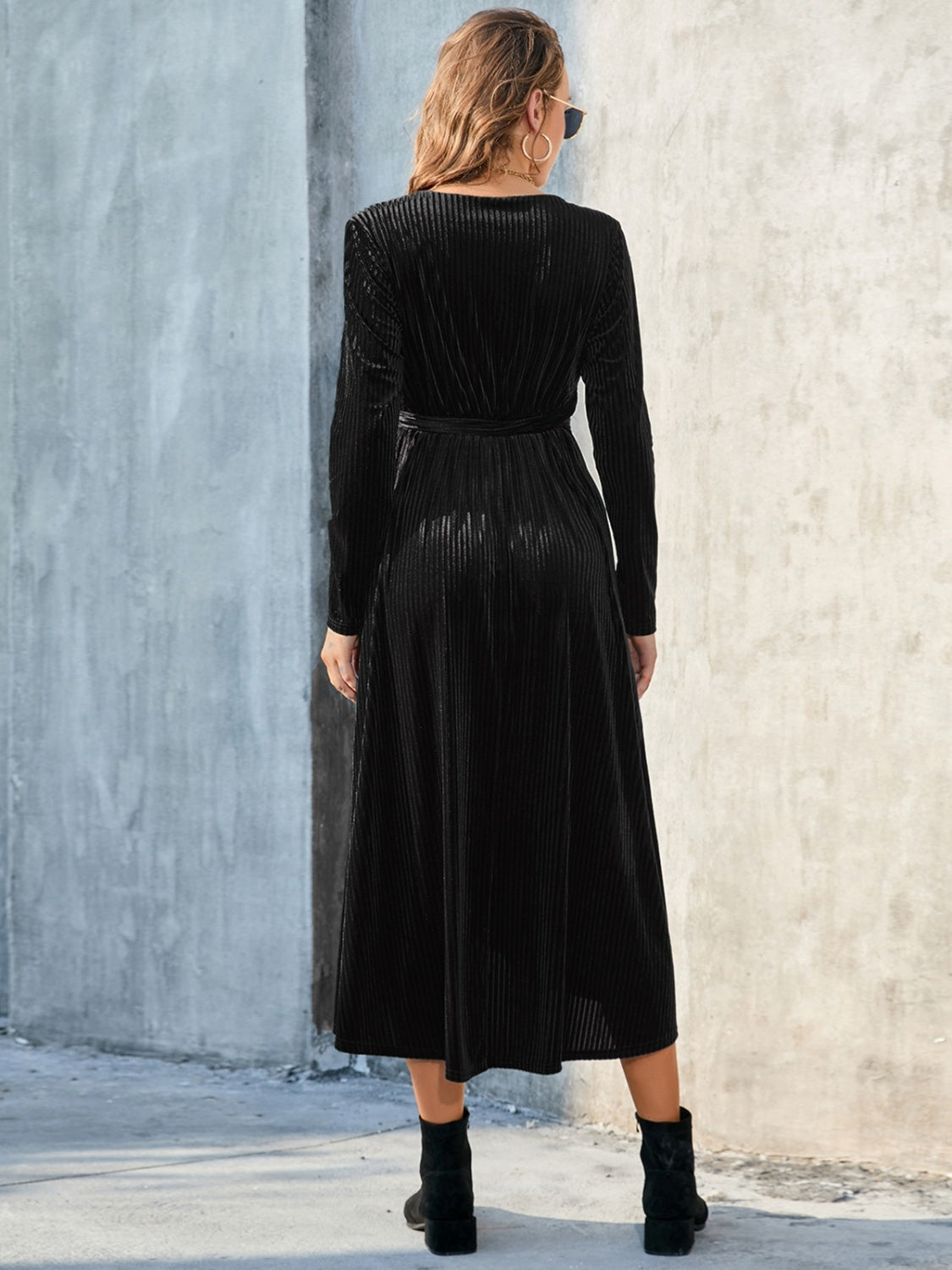 Tie Front Long Sleeve Slit Dress 16d382656b2e4bd08530e7563a7c497b-Max Glownestbest