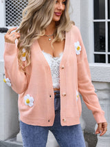 Glownestbest® | Crochet Flower Button Up Cardigan Watermelon pink 17b88cd1-d7ed-43f2-aa3f-bdaaa1025392-Max Glownestbest