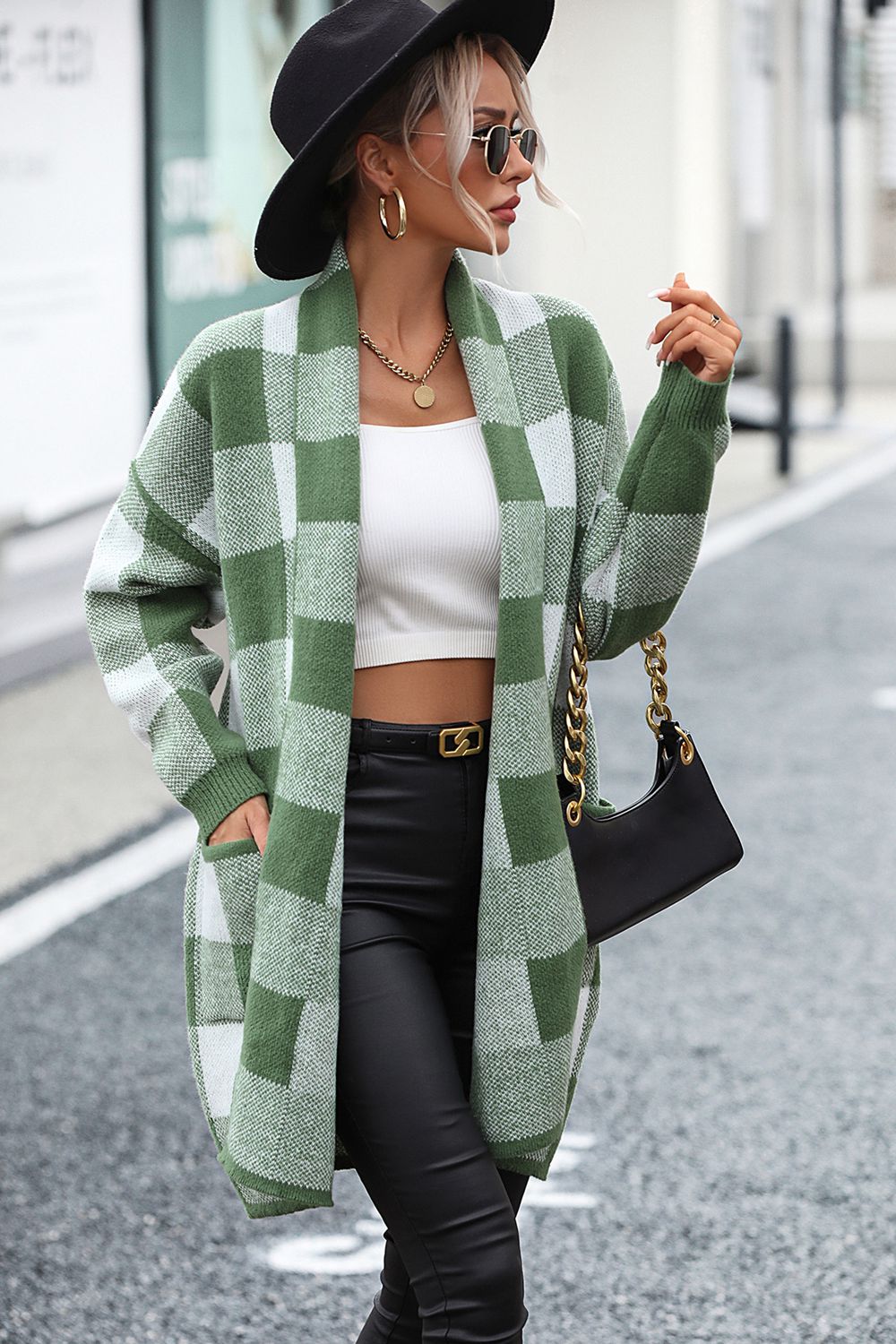Glownestbest® | Plaid Dropped Shoulder Cardigan with Pocket 17c92d936cb84482880a84b49e806979-Max Glownestbest