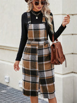 Slit Plaid Wide Strap Overall Dress Camel 17fefd16-e328-4f3d-af53-ce58ee7fbc27-Max Glownestbest