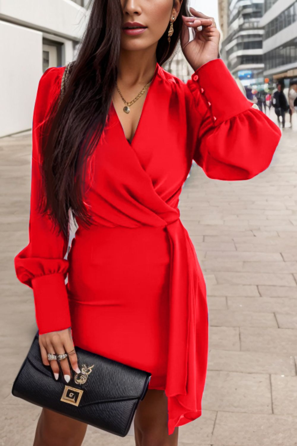 Surplice Lantern Sleeve Mini Dress Red 18022734-4e12-45b4-9007-57a47b03ccfd-Max Glownestbest