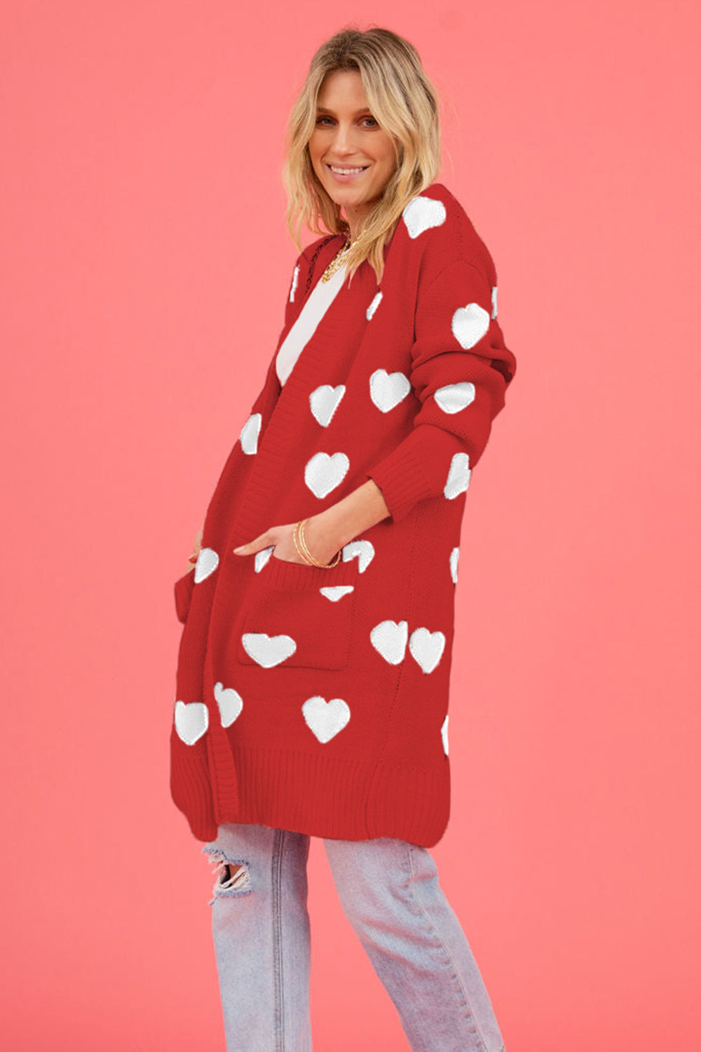 Heart Graphic Open Front Cardigan with Pockets 18b6e575e89647ae9e5d2397b5ded7c0-Max Glownestbest
