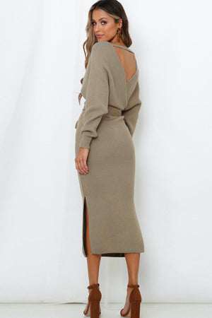 Surplice Neck Bow Waist Slit Sweater Dress 1911cd2111ab48bfaca3bdee992a0d90-Max Glownestbest